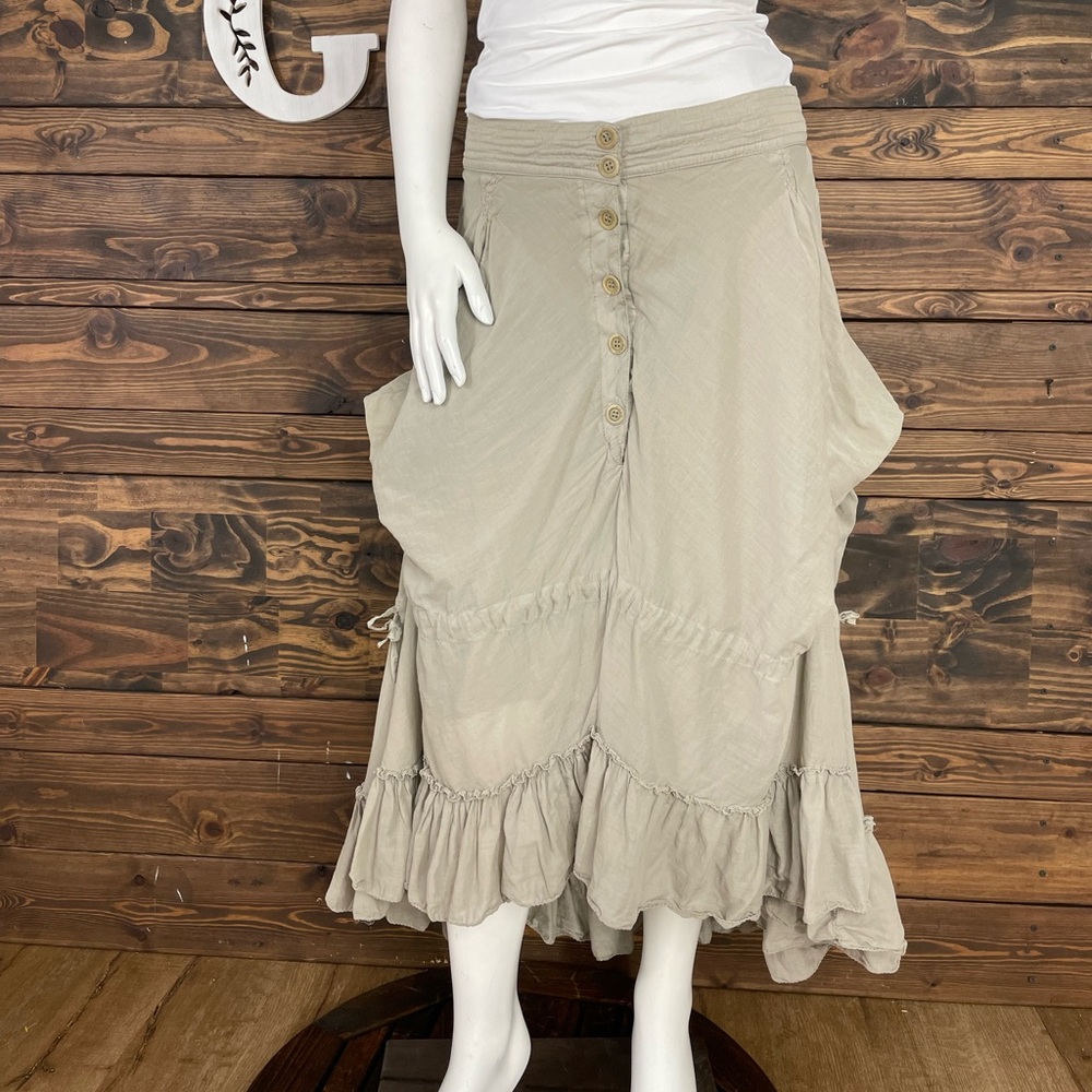 PINKO | Coquette Ruffle Frill Maxi Skirt Soft Sage Green Flowy Made in Italy - Picture 4 of 11